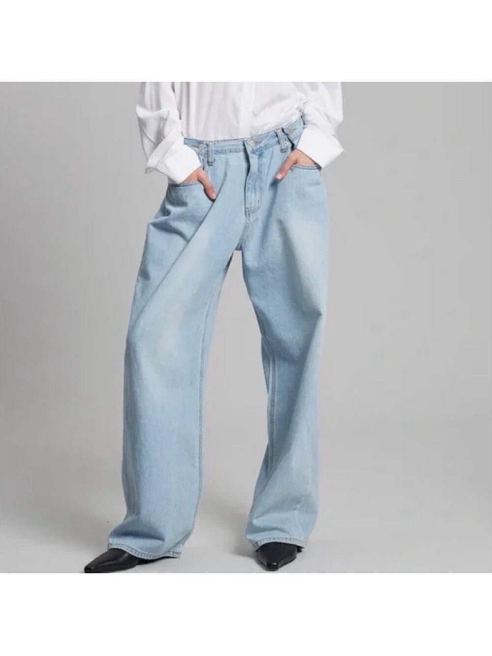 The Frankie Shop Hayla Adjustable Denim Pants Jeans Light Wash Blue XS/S